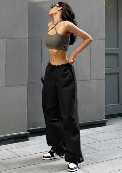 Solid Parachute Relaxed Trousers - Color Theory | Black