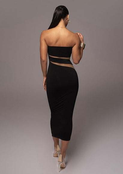 Sleek Bodycon Dress with Mesh Inserts - Color Theory | Black