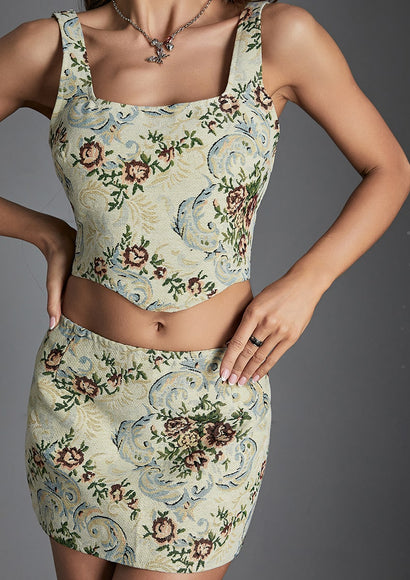 Vintage Jacquard Printed Co-ord Set - Color Theory | Light-green