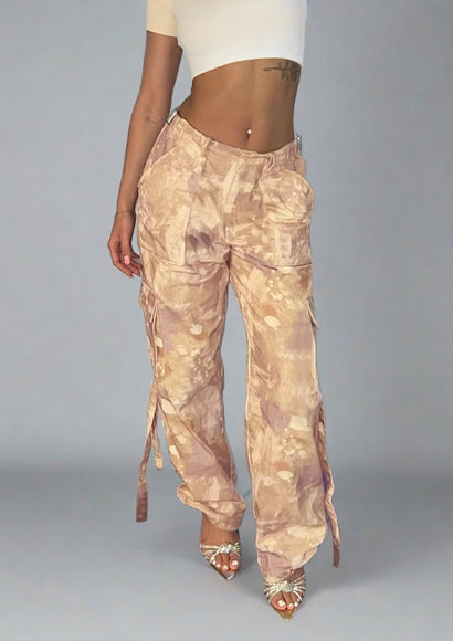 Acrylic Printed Parachute Pants - Color Theory | Cream