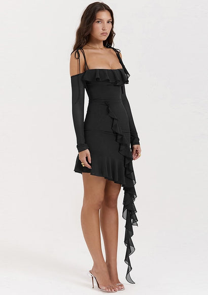 Juliette Tie-up Ruffle Dress - Color Theory | Black