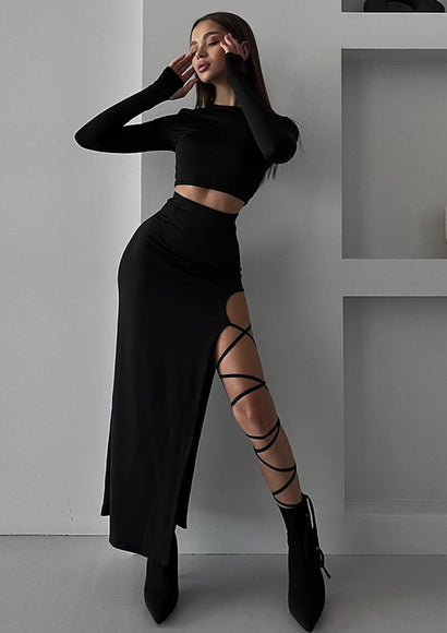 Hitwoman Tie Skirt and Top Set - Color Theory | Black