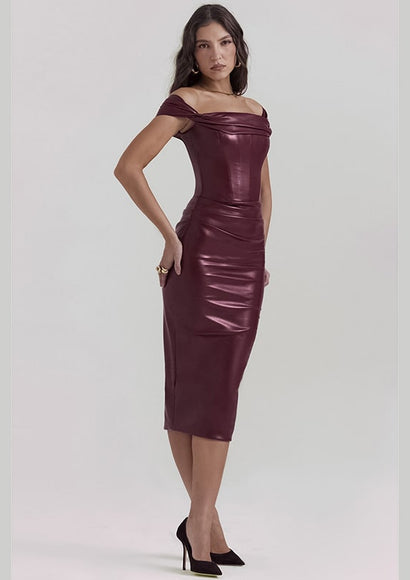 Vegan Leather Bodycon Dress - Color Theory | Burgundy