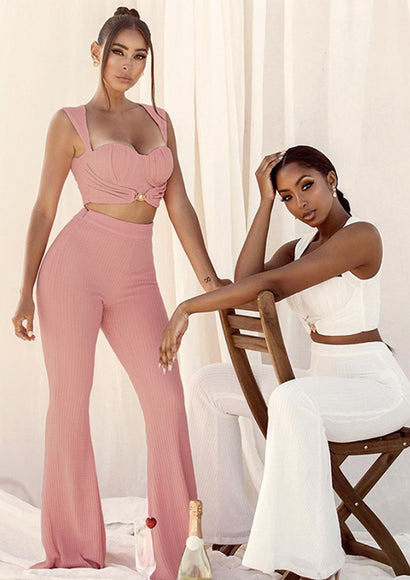 Knitted Solid Crop Tank Top and Trousers two Piece Suit - Color Theory