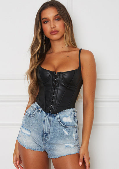 Vegan Leather Crop Tank Top - Color Theory | Black