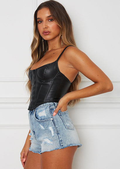 Vegan Leather Crop Tank Top - Color Theory | Black