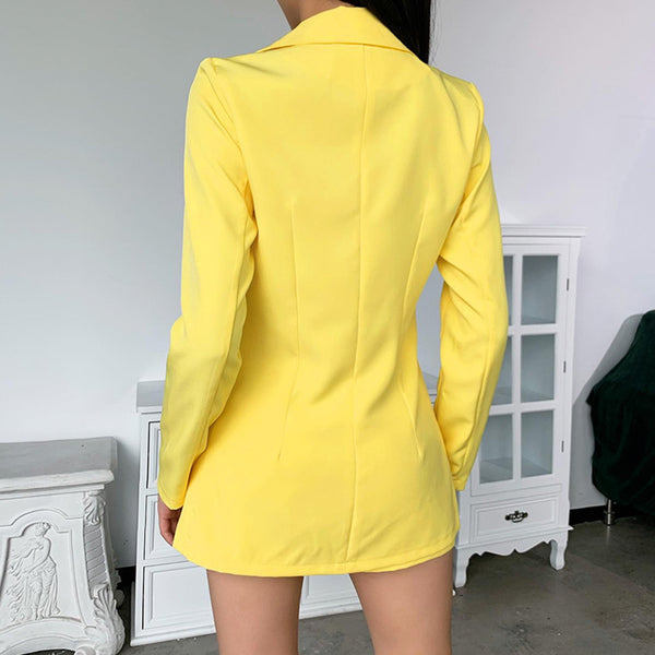 Solid Lapel Neck Blazer and Belted Shorts Set ⎮ Color Theory