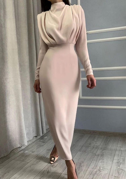 Maxi Pencil Shoulder Padded Dress - Color Theory | Beige