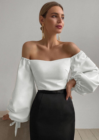 Off-Shoulder Balloon Sleeve White Top - Color Theory