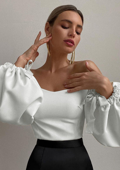Off-Shoulder Balloon Sleeve White Top - Color Theory
