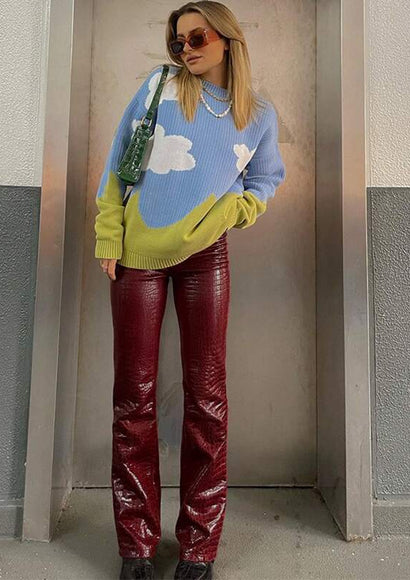 Glossy Vegan Leather High Waisted Trousers - Color Theory