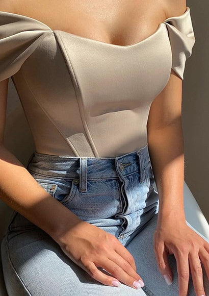 Off-the-Shoulder Satin Bustier Tank Top - Color Theory | Beige