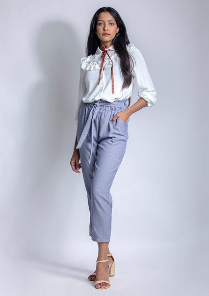 Striped Paper Bag Ankle Pants - Color Theory | Blue