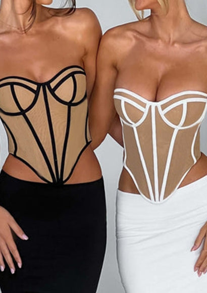 Line Contrast Asymmetric Crop Top