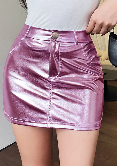 Glossy Metallic Mini Skirt - Color Theory | Pink