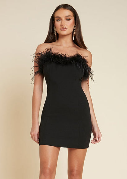 Sweet Feather Tube Mini Dress - Color Theory | Black