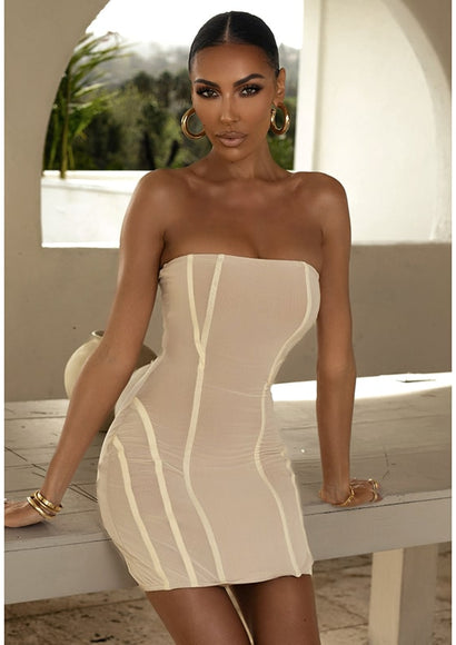 Seam Contrast Minimalistic Tube Dress - Color Theory | White