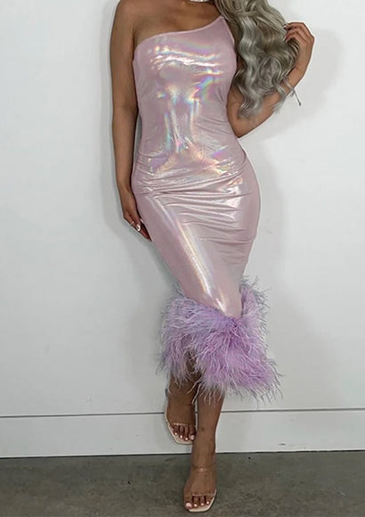 Princess Shiny Feather Fur Dress - Color Theory | Light-purple