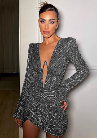 Asymmetric Wrapped Underwired Dress - Color Theory | Dark-grey