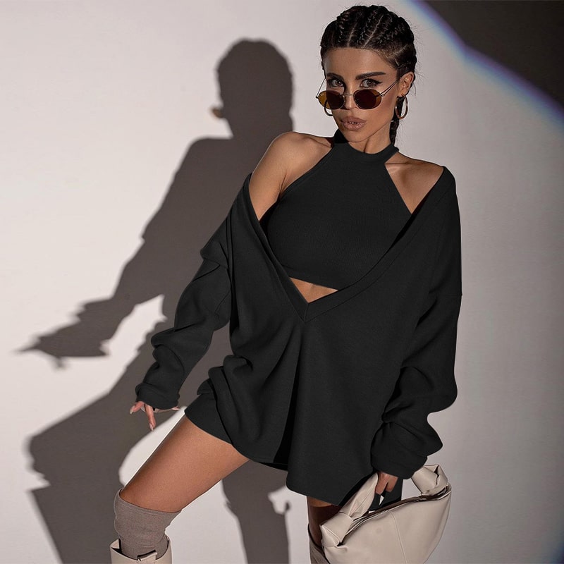 Fashion Oversized Black Vest Oversized Sweatshirt And Vest Color