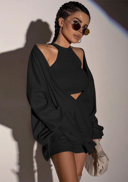 Drop Shoulder Oversized Sweatshirt and Vest - Color Theory | Black