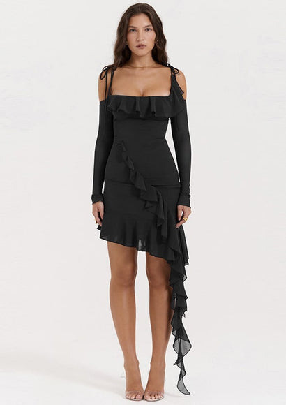 Juliette Tie-up Ruffle Dress - Color Theory | Black