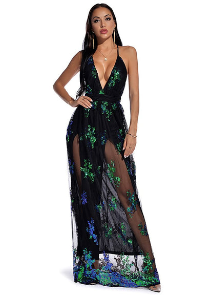 Stardust Sequin Mesh Gown - Color Theory | Black