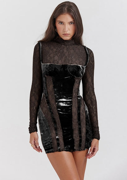 Velvet Lace Insert Party Dress - Color Theory | Black