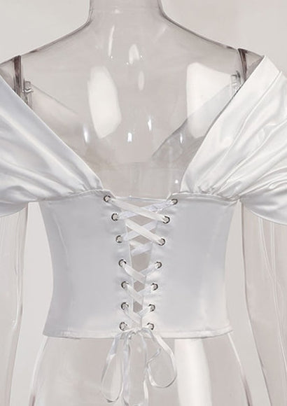 Off-the-Shoulder Tie-up Top - Color Theory | White