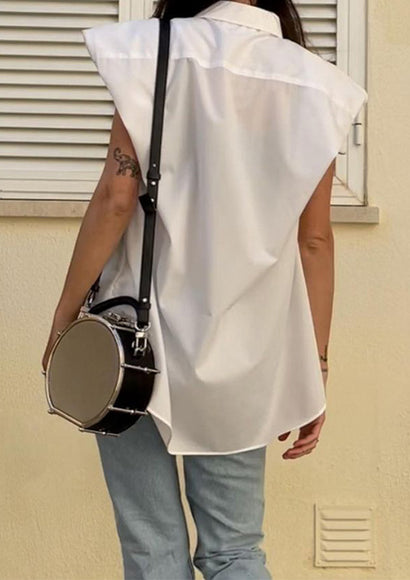 Cap Sleeve Collared Shirt - Color Theory | White