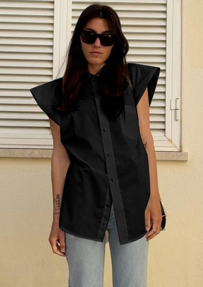 Cap Sleeve Collared Shirt - Color Theory | Black