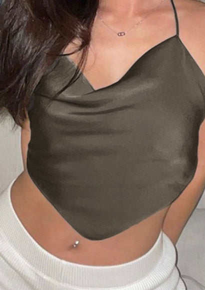 Satin Halter Irregular Tie-up Top - Color Theory | Grey