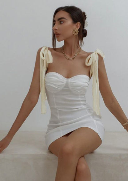 Ribbon Tie-up Corset Dress - Color Theory | White