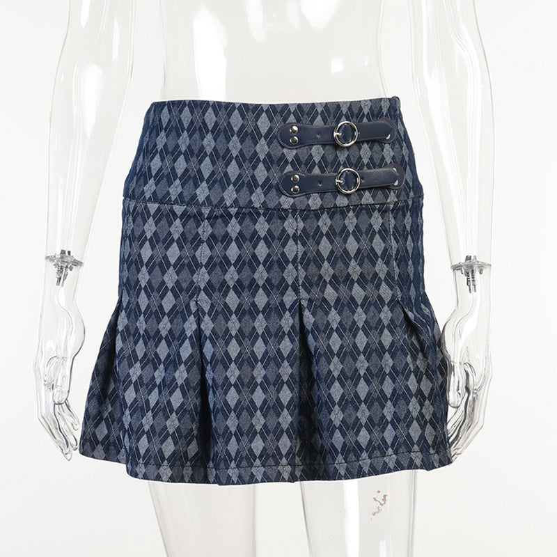 Color Blocking Plaid High Waist Corset Skirt Women Pleated Skirts