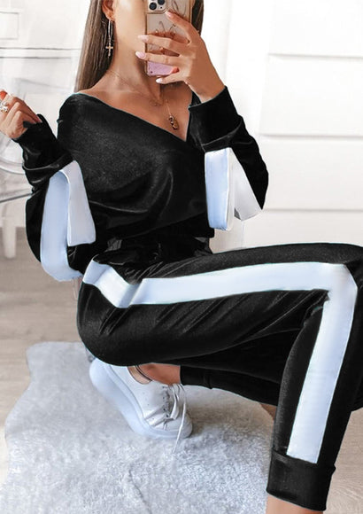 Velvet Crop Top and Pants 2-Piece Set - Color Theory | Black