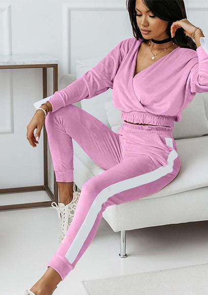 Velvet Crop Top and Pants 2-Piece Set - Color Theory | Pink