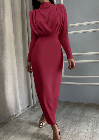 Maxi Pencil Shoulder Padded Dress - Color Theory | Red