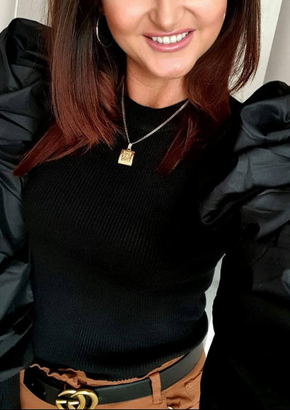 Mock Neck Puff Sleeve Top - Color Theory | Black