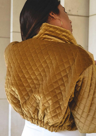 Diamond Plaid Stand Collar Bomber Jacket - Color Theory | Yellow