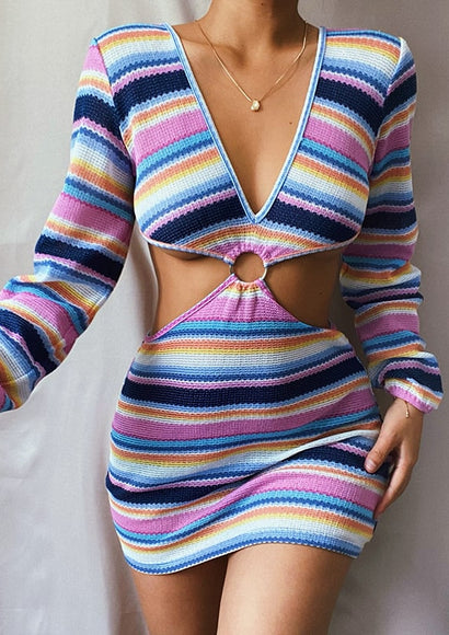 Ring Accent Cut Out Y2K Dress - Color Theory | Multi-color