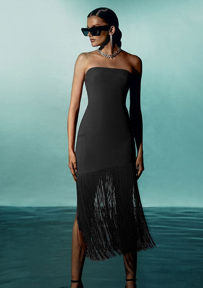 Strapless Fringed Dress - Color Theory | Black