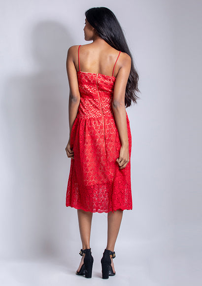 Red Cutwork Dress - Color Theory