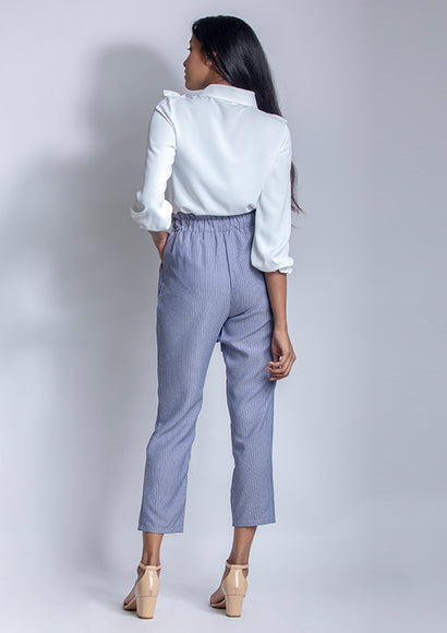 Striped Paper Bag Ankle Pants - Color Theory | Blue