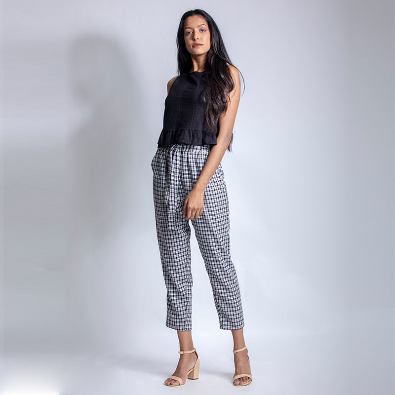 Vero Moda Tall paperbag trouser in grey check - ShopStyle